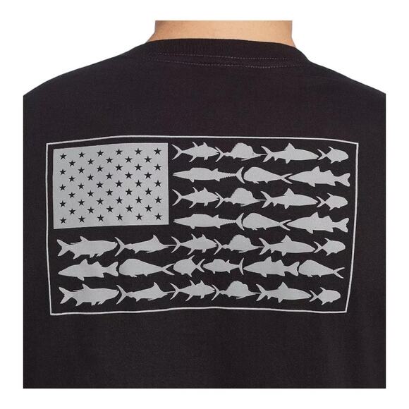 Columbia Men's Small PFG Americana Saltwater Fish Flag black short sleeve TShirt - Picture 2 of 6